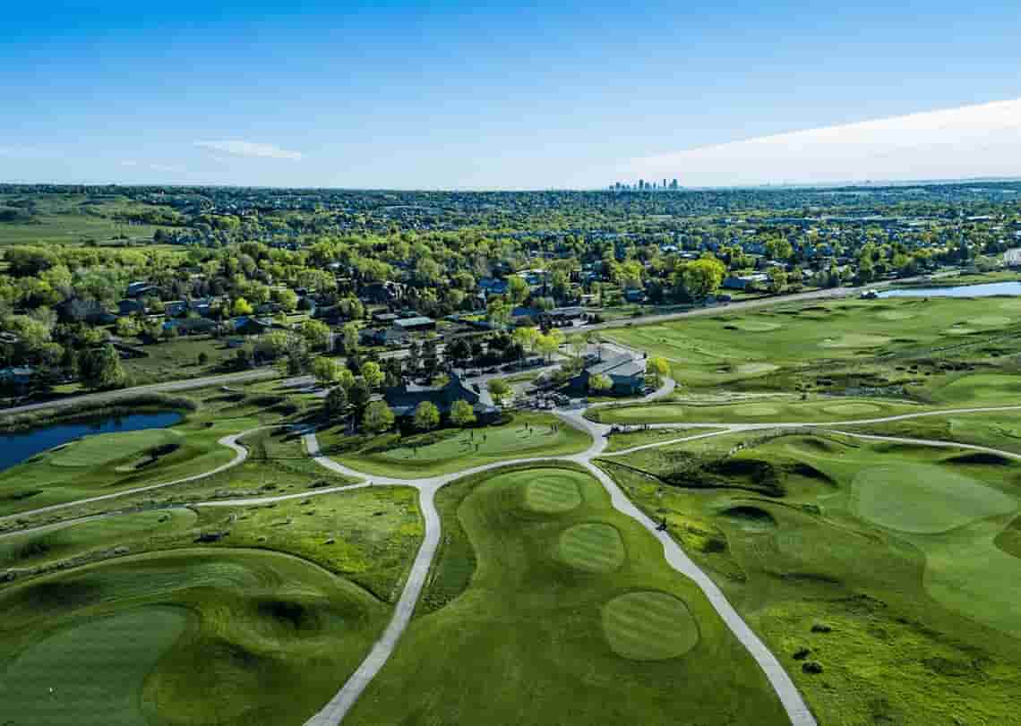 An aerial view of Homestead Golf Course in Lakewood, CO.
